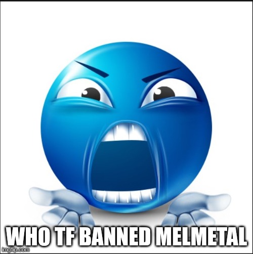 nvm, guess I'm not taking a break | WHO TF BANNED MELMETAL | image tagged in angry blue guy | made w/ Imgflip meme maker