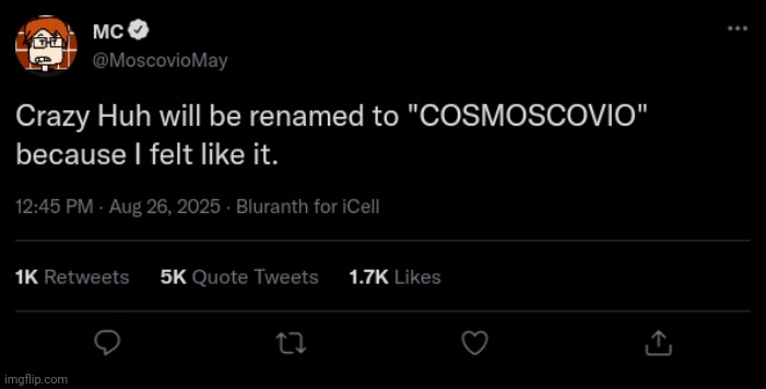 MC though COSMOSCOVIO is a better name for the album. | image tagged in cosmoscovio,moscovio may,mc,album,bluranth | made w/ Imgflip meme maker