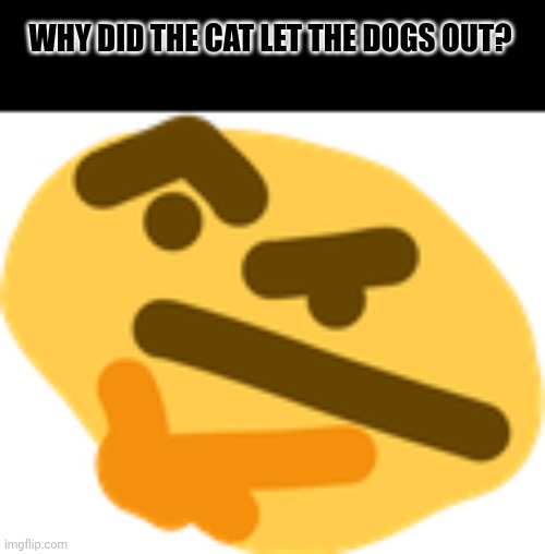 Thonking | WHY DID THE CAT LET THE DOGS OUT? | image tagged in thonking | made w/ Imgflip meme maker