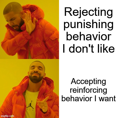 Psych meme lol | Rejecting punishing behavior I don't like; Accepting reinforcing behavior I want | image tagged in memes,drake hotline bling | made w/ Imgflip meme maker