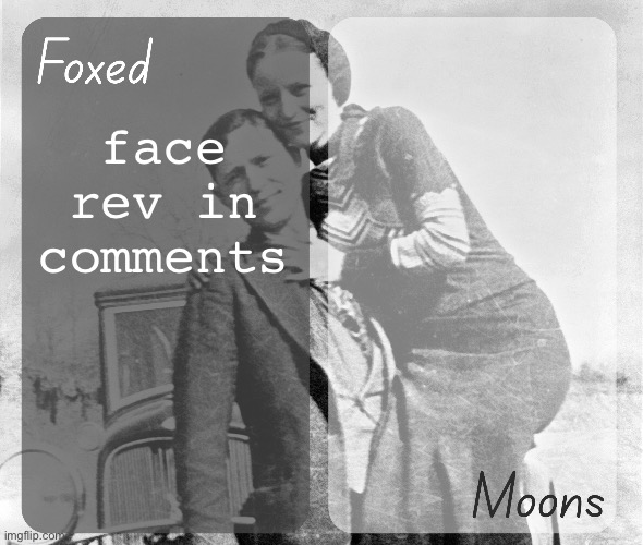 Foxed n Moons - Bonnie and Clyde temp | face rev in comments | image tagged in foxed n moons - bonnie and clyde temp | made w/ Imgflip meme maker