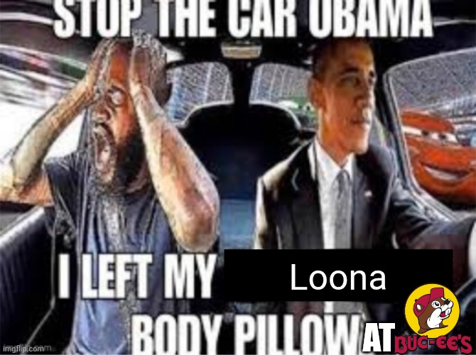 Stop the car Obama I left my body pillow | Loona; AT | image tagged in stop the car obama i left my body pillow | made w/ Imgflip meme maker