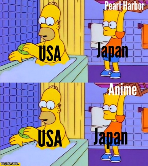 Japan vs USA (after vs before) | image tagged in evil,attack,cancer,anime,homer,bart | made w/ Imgflip meme maker