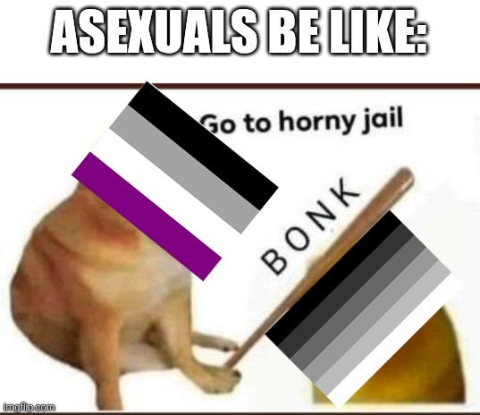 If you hate sex and you disrespect people who likes sex, you believe in asexual supremacy | ASEXUALS BE LIKE: | image tagged in go to horny jail,asexual,straight | made w/ Imgflip meme maker