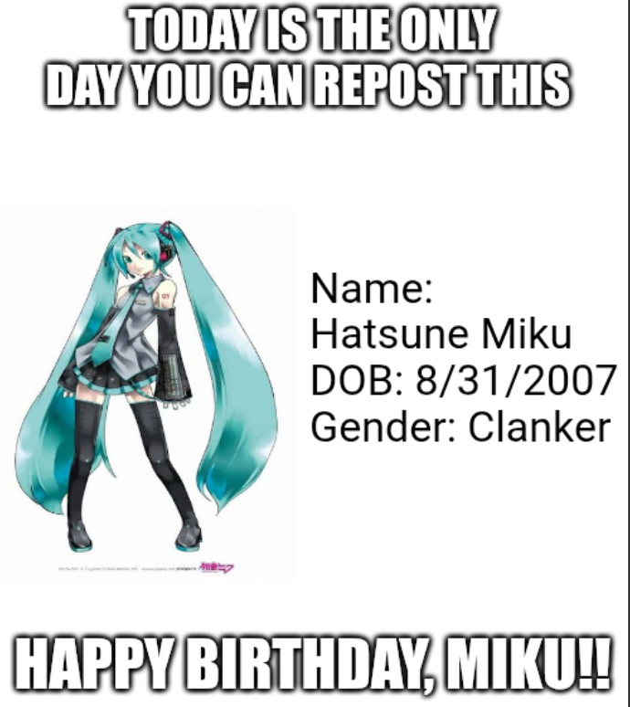 happy birthday Miku Blank Meme Template