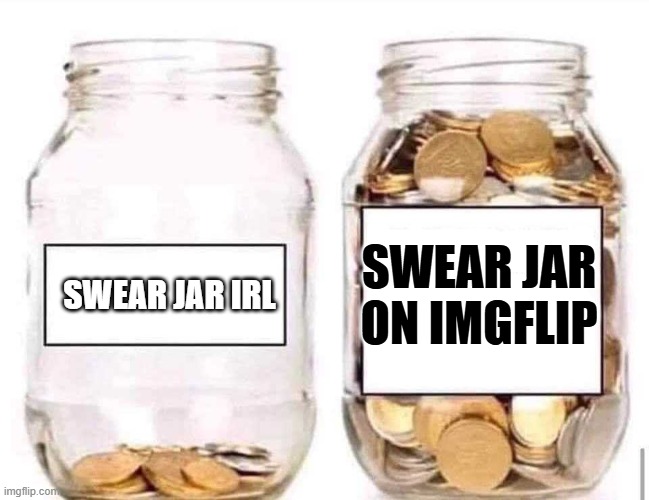 Sorry about the different fonts, it wouldnt let me change it | SWEAR JAR IRL; SWEAR JAR ON IMGFLIP | image tagged in swear jar | made w/ Imgflip meme maker
