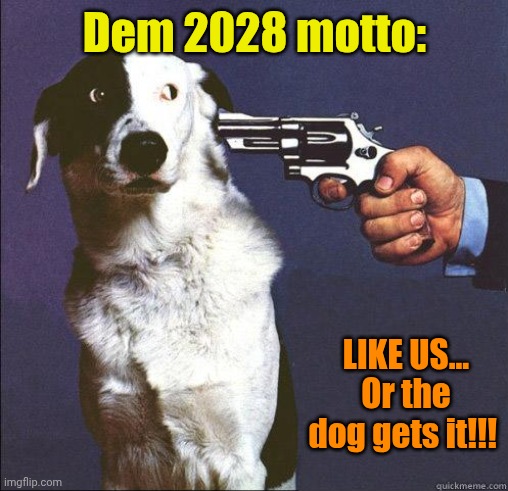 Shoot Dog | Dem 2028 motto: LIKE US... Or the dog gets it!!! | image tagged in shoot dog | made w/ Imgflip meme maker