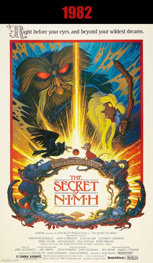 Based on the children’s book of the same name… | 1982 | image tagged in cartoons,film,the secret of nimh,animals | made w/ Imgflip meme maker