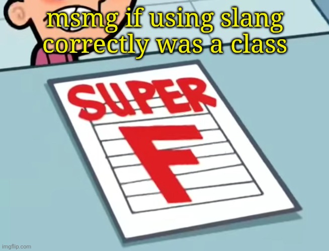 Me if X was a class (Super F) | msmg if using slang correctly was a class | image tagged in me if x was a class super f | made w/ Imgflip meme maker