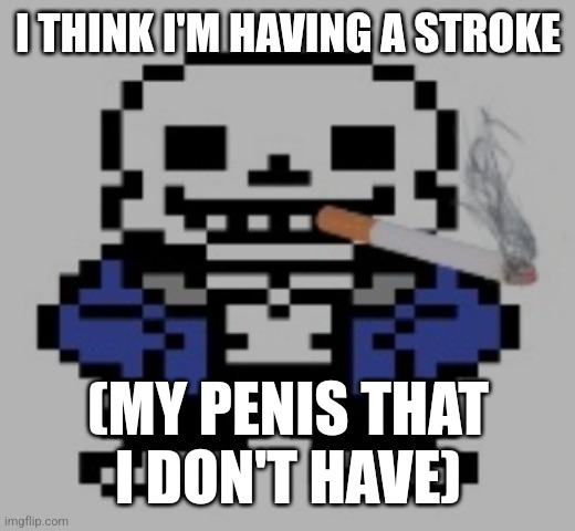 Penis | I THINK I'M HAVING A STROKE; (MY PENIS THAT I DON'T HAVE) | image tagged in sans of cigarette | made w/ Imgflip meme maker