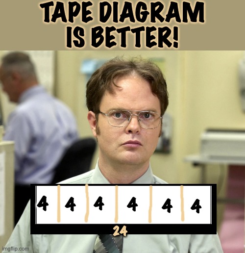 Dwight Schrute HQ | TAPE DIAGRAM
IS BETTER! 24 4 4 4 4 4 4 | image tagged in dwight schrute hq | made w/ Imgflip meme maker