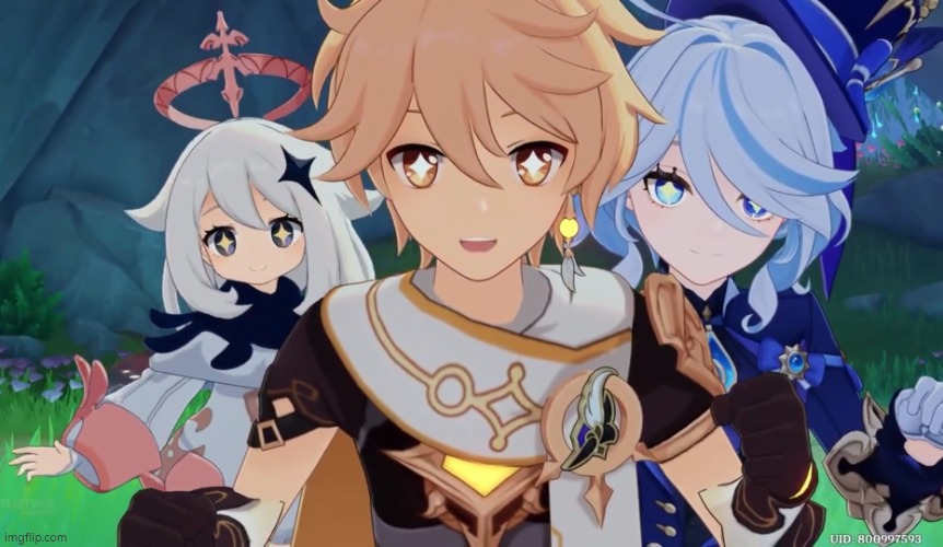 Paimon, Aether and Furina sparkling eyes | image tagged in paimon aether and furina sparkling eyes | made w/ Imgflip meme maker