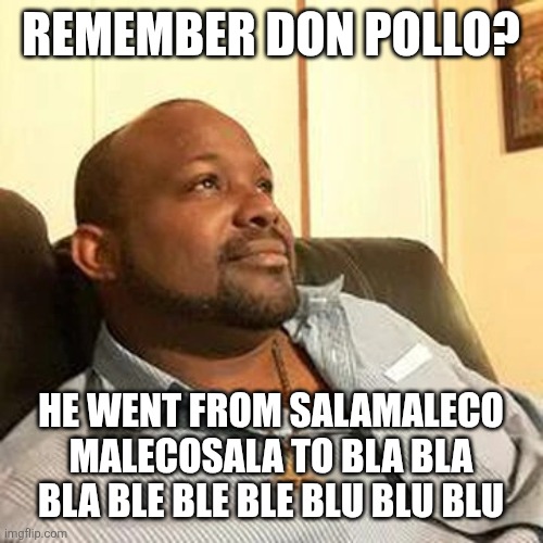 he's still funny ever since 2022 | REMEMBER DON POLLO? HE WENT FROM SALAMALECO MALECOSALA TO BLA BLA BLA BLE BLE BLE BLU BLU BLU | image tagged in don pollo,waza,linganguli guli guli,brainrot,salsa y picante,memes | made w/ Imgflip meme maker