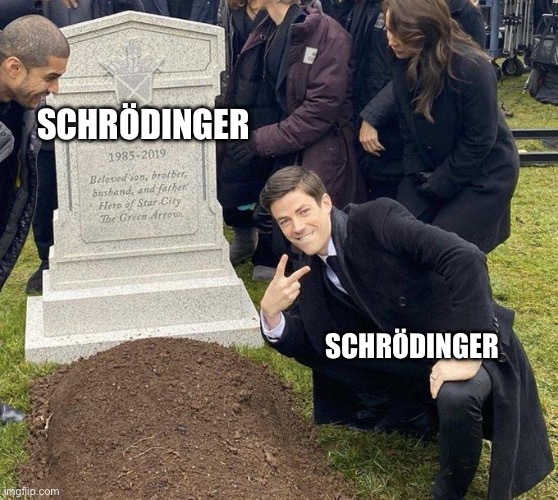 Schrödinger‘s Funeral | SCHRÖDINGER; SCHRÖDINGER | image tagged in funeral | made w/ Imgflip meme maker
