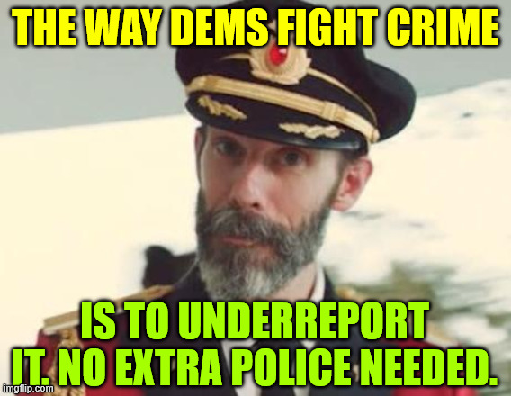 Captain Obvious | THE WAY DEMS FIGHT CRIME IS TO UNDERREPORT IT. NO EXTRA POLICE NEEDED. | image tagged in captain obvious | made w/ Imgflip meme maker