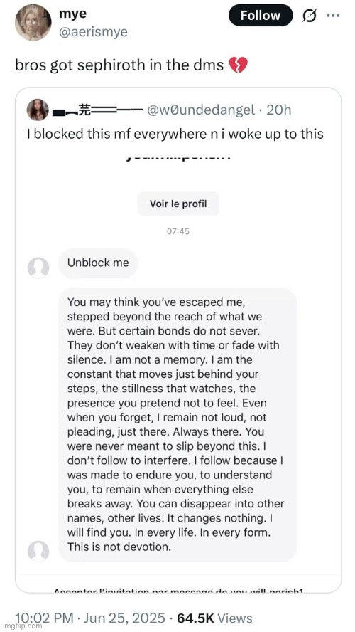 Sephiroth if he was an abusive e-dater: | made w/ Imgflip meme maker