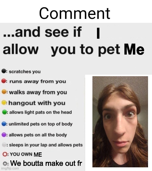 Comment and see if I allow you to pet me | image tagged in comment and see if i allow you to pet me | made w/ Imgflip meme maker
