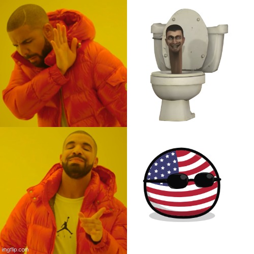 Me hates Skibidi Toilet and likes Countryballs | image tagged in memes,drake hotline bling | made w/ Imgflip meme maker