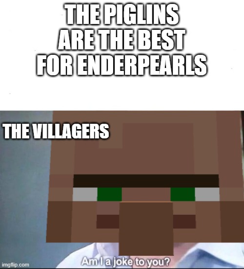 really villagers are better then a porky pig ripoff they are good they are passive and gives emeralds a purpose in life | THE PIGLINS ARE THE BEST FOR ENDERPEARLS; THE VILLAGERS | image tagged in am i a joke to you | made w/ Imgflip meme maker