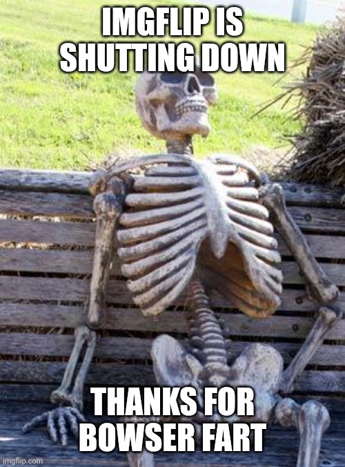Congrats whoever uploaded bowser fart.. you doomed us all | IMGFLIP IS SHUTTING DOWN; THANKS FOR BOWSER FART | image tagged in waiting skeleton | made w/ Imgflip meme maker