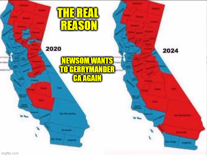 THE REAL
 REASON; NEWSOM WANTS
TO GERRYMANDER
CA AGAIN | made w/ Imgflip meme maker