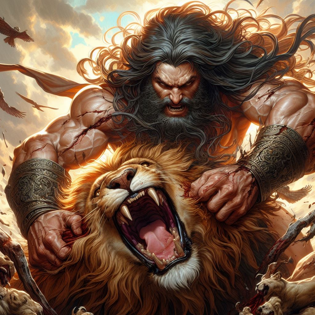 Samson vs the Lion Blank Meme Template