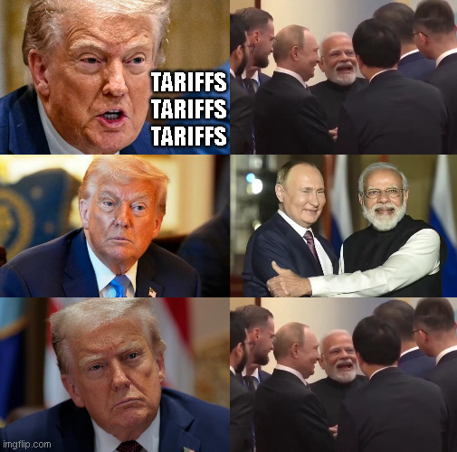 Trump Modi Thumbs Up | TARIFFS
TARIFFS
TARIFFS | image tagged in trump,tariffs,putin,narendra modi | made w/ Imgflip meme maker