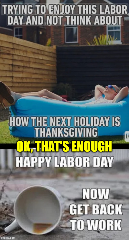 Happy labor day | OK, THAT'S ENOUGH | image tagged in memes,labor day,get back to work | made w/ Imgflip meme maker