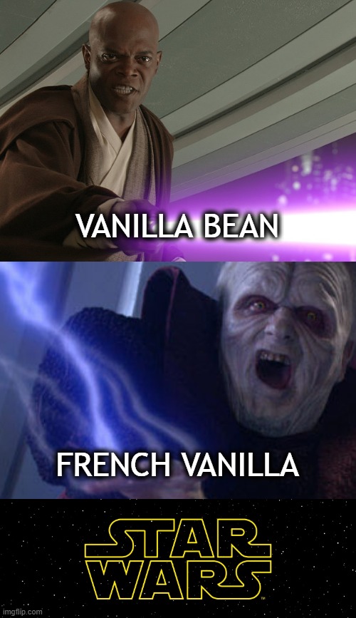The Real Reason For The Star Wars | VANILLA BEAN; FRENCH VANILLA | image tagged in marvel civil war,star wars,mace windu,emporer palpatine,ice cream | made w/ Imgflip meme maker