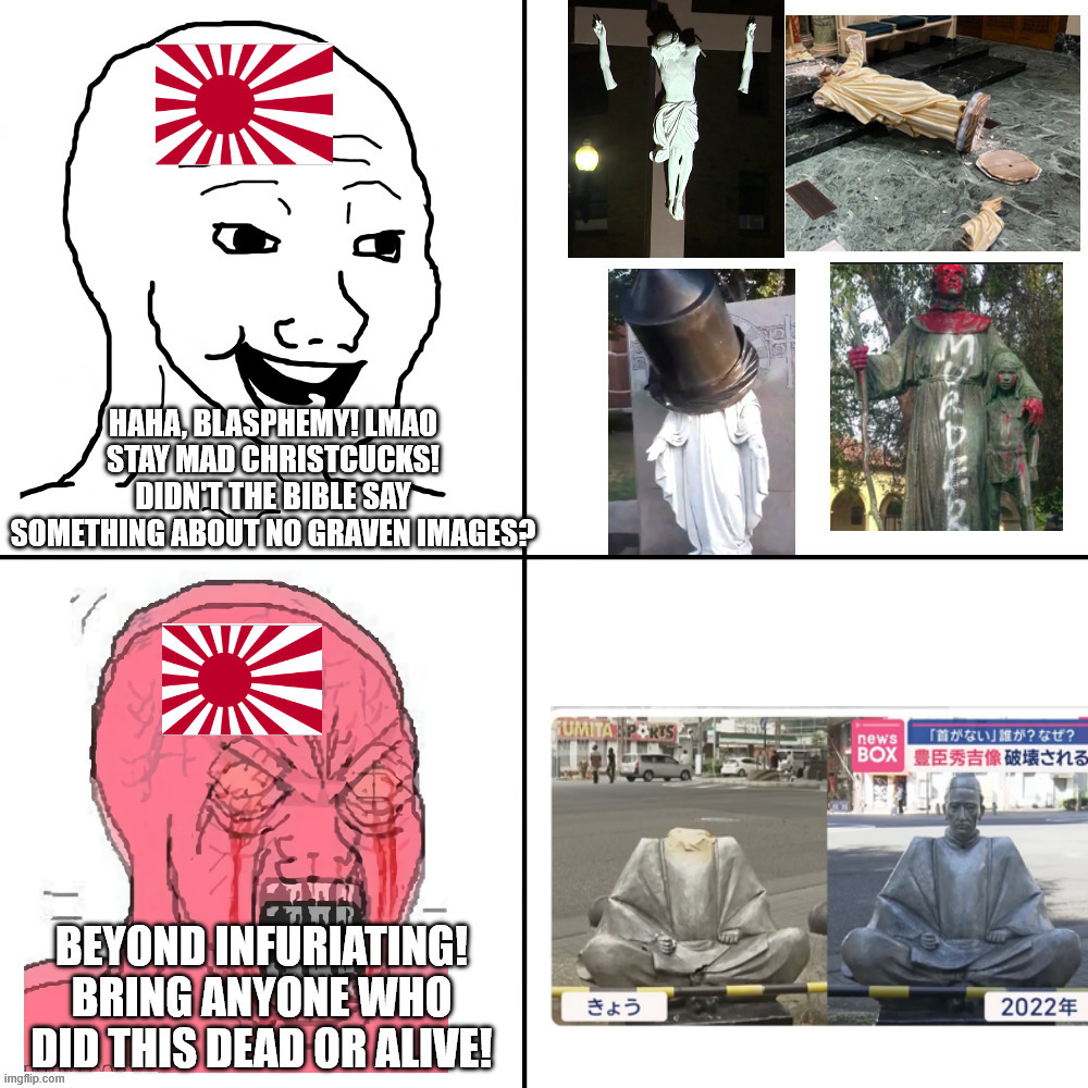Statue of Toyotomi Hideyoshi vandalized | image tagged in japan,news,statue,vandalism,blasphemy,double standards | made w/ Imgflip meme maker