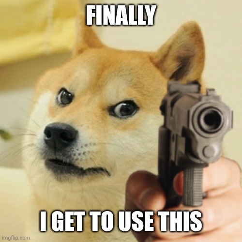Doge holding a gun | FINALLY I GET TO USE THIS | image tagged in doge holding a gun | made w/ Imgflip meme maker