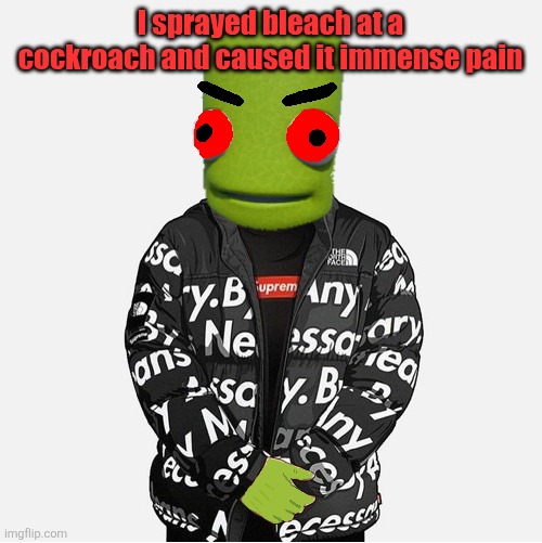 I feel good about it if ur wondering | I sprayed bleach at a cockroach and caused it immense pain | image tagged in evil epilektoi drip | made w/ Imgflip meme maker
