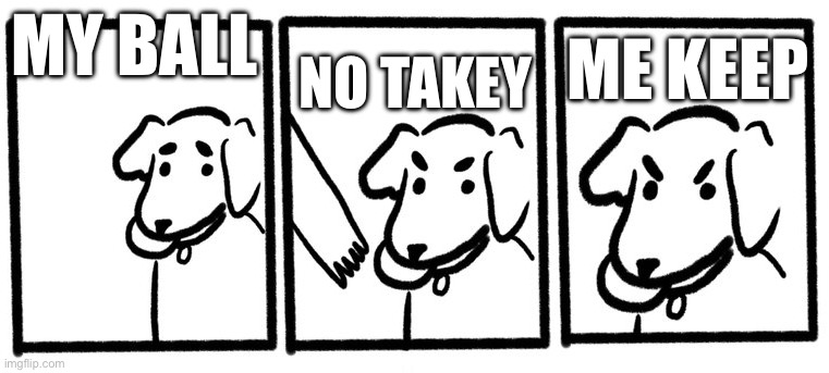 No Take, Only Throw | MY BALL; NO TAKEY; ME KEEP | image tagged in no take only throw,dogs,memes,meme,dog,human | made w/ Imgflip meme maker