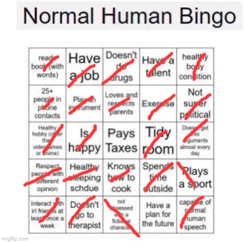Normal human bingo | image tagged in normal human bingo | made w/ Imgflip meme maker