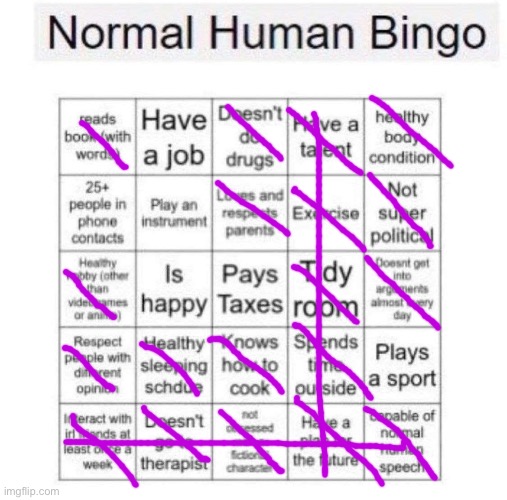 Normal human bingo | image tagged in normal human bingo | made w/ Imgflip meme maker