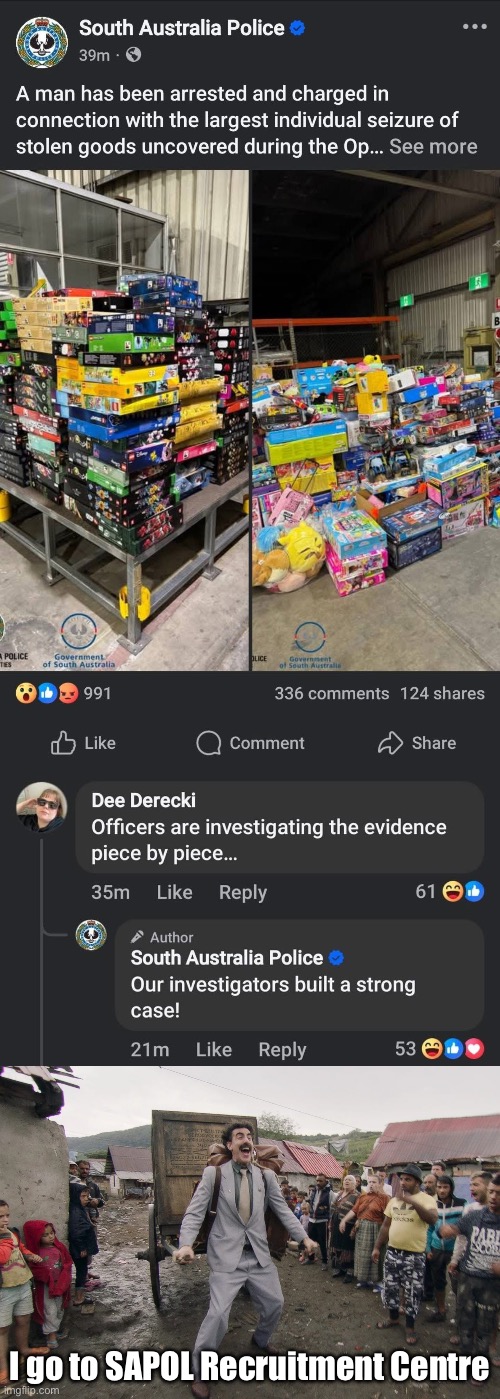 Lego to South Australia Police Academy | I go to SAPOL Recruitment Centre | image tagged in borat i go to america,police academy,thief,lego,stash | made w/ Imgflip meme maker