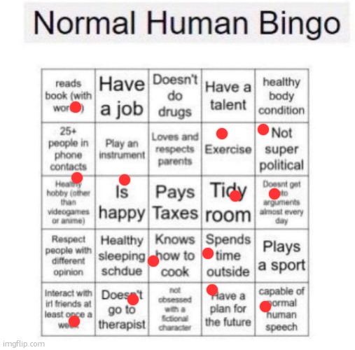 Normal human bingo | image tagged in normal human bingo | made w/ Imgflip meme maker