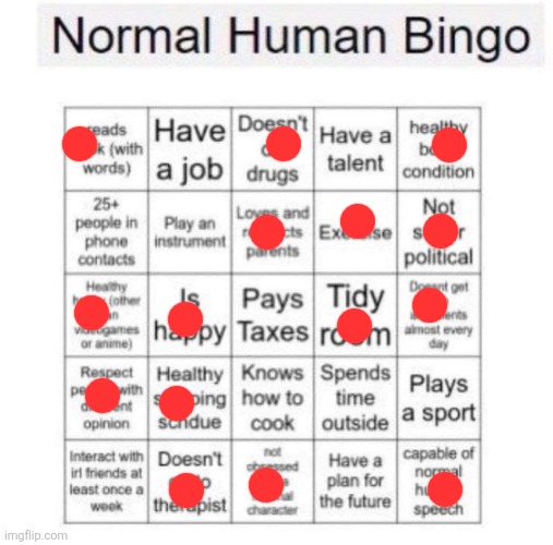 I am NOT a normal human being | image tagged in normal human bingo | made w/ Imgflip meme maker