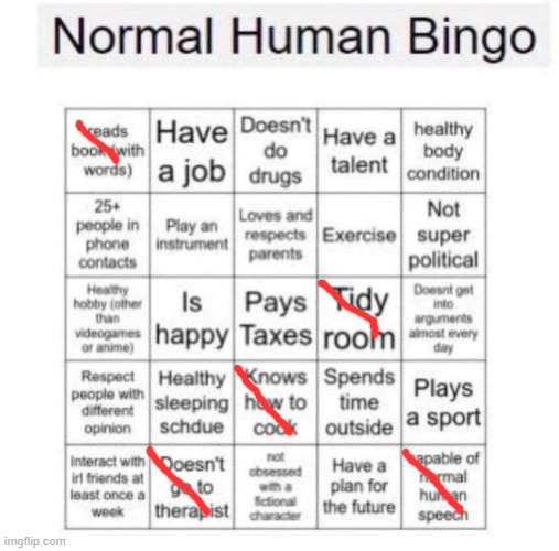 deadass | image tagged in normal human bingo | made w/ Imgflip meme maker