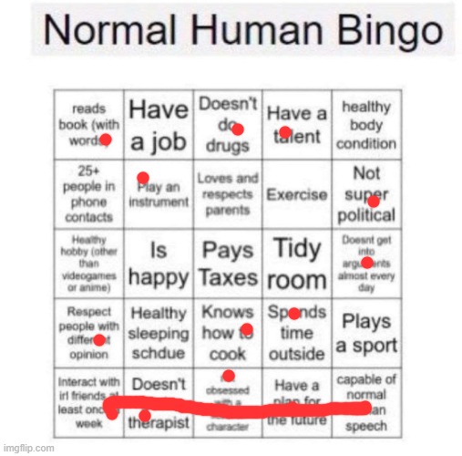Normal human bingo | image tagged in normal human bingo | made w/ Imgflip meme maker