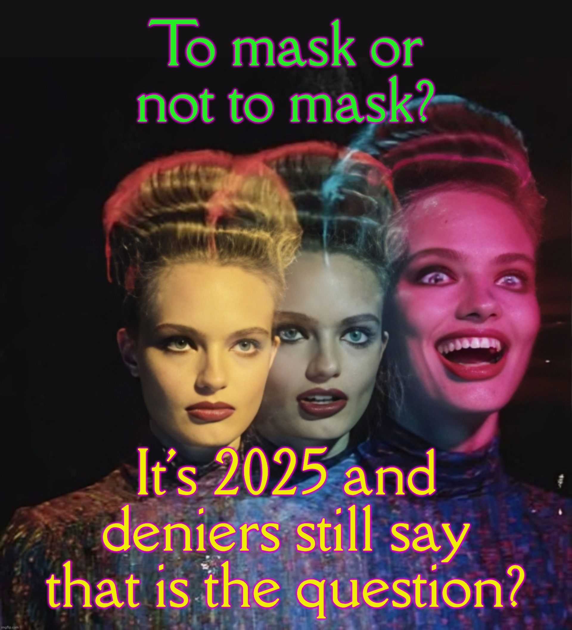 l | To mask or not to mask? It's 2025 and deniers still say that is the question? | image tagged in l | made w/ Imgflip meme maker