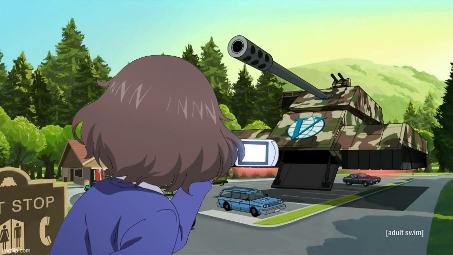 Yukari records Sergeant Hatred’s tank | image tagged in girls und panzer,venture bros,girls und venture,parody,meme,crossover | made w/ Imgflip meme maker