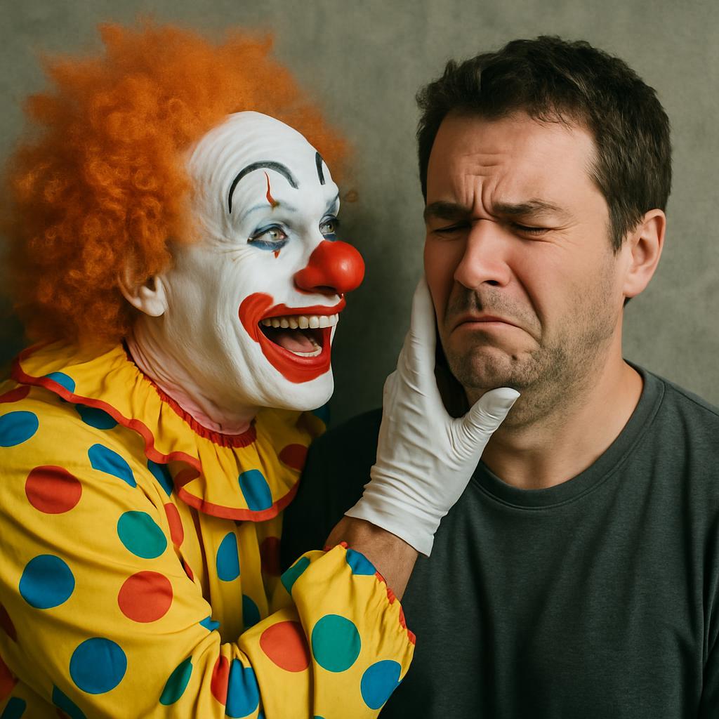 man getting touched by clown Blank Meme Template