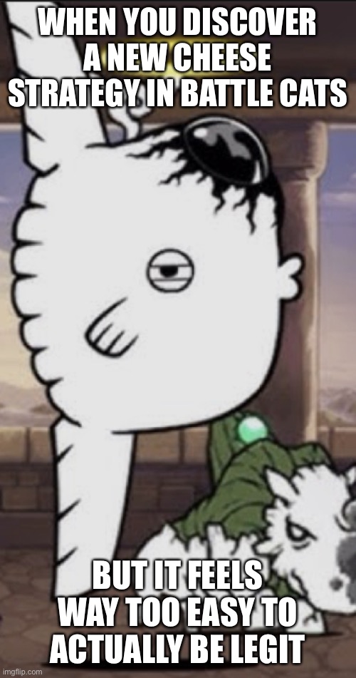 Imgflip AI’s take on “Battle cats cheese strategies” | WHEN YOU DISCOVER A NEW CHEESE STRATEGY IN BATTLE CATS; BUT IT FEELS WAY TOO EASY TO ACTUALLY BE LEGIT | image tagged in suspicious sunfish | made w/ Imgflip meme maker