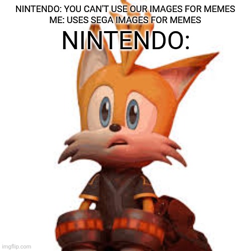 Surprised Nine | NINTENDO: YOU CAN'T USE OUR IMAGES FOR MEMES
ME: USES SEGA IMAGES FOR MEMES; NINTENDO: | image tagged in surprised nine | made w/ Imgflip meme maker