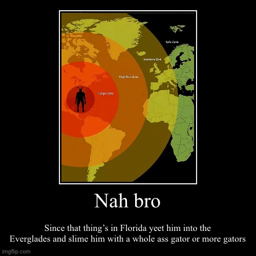 Nah bro | Since that thing’s in Florida yeet him into the Everglades and slime him with a whole ass gator or more gators | image tagged in funny,demotivationals | made w/ Imgflip demotivational maker