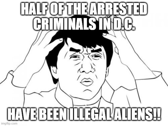 Jackie Chan WTF Meme | HALF OF THE ARRESTED CRIMINALS IN D.C. HAVE BEEN ILLEGAL ALIENS!! | image tagged in memes,jackie chan wtf | made w/ Imgflip meme maker