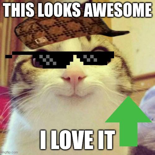 Smiling Cat Meme | THIS LOOKS AWESOME I LOVE IT | image tagged in memes,smiling cat | made w/ Imgflip meme maker