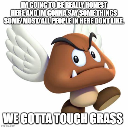 we have to become.... gr*sstouchers | IM GOING TO BE REALLY HONEST HERE AND IM GONNA SAY SOME THINGS SOME/MOST/ALL PEOPLE IN HERE DONT LIKE. WE GOTTA TOUCH GRASS | image tagged in grimnemo anouncement template | made w/ Imgflip meme maker