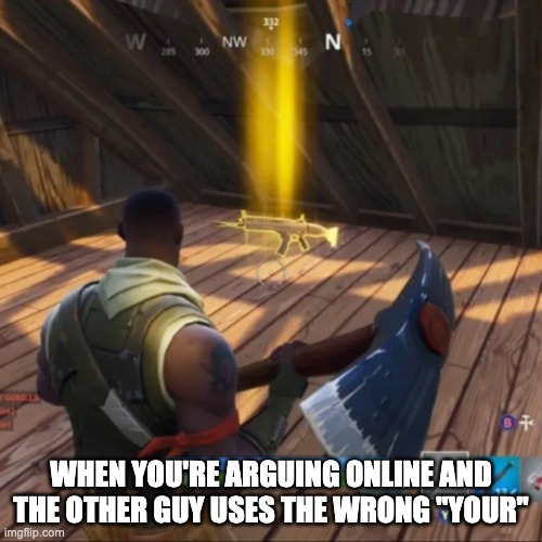 I'm Back | WHEN YOU'RE ARGUING ONLINE AND THE OTHER GUY USES THE WRONG "YOUR" | image tagged in golden scar | made w/ Imgflip meme maker